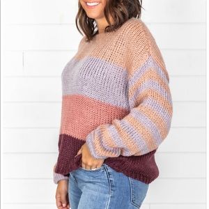 Mauve and deep purple color block sweater